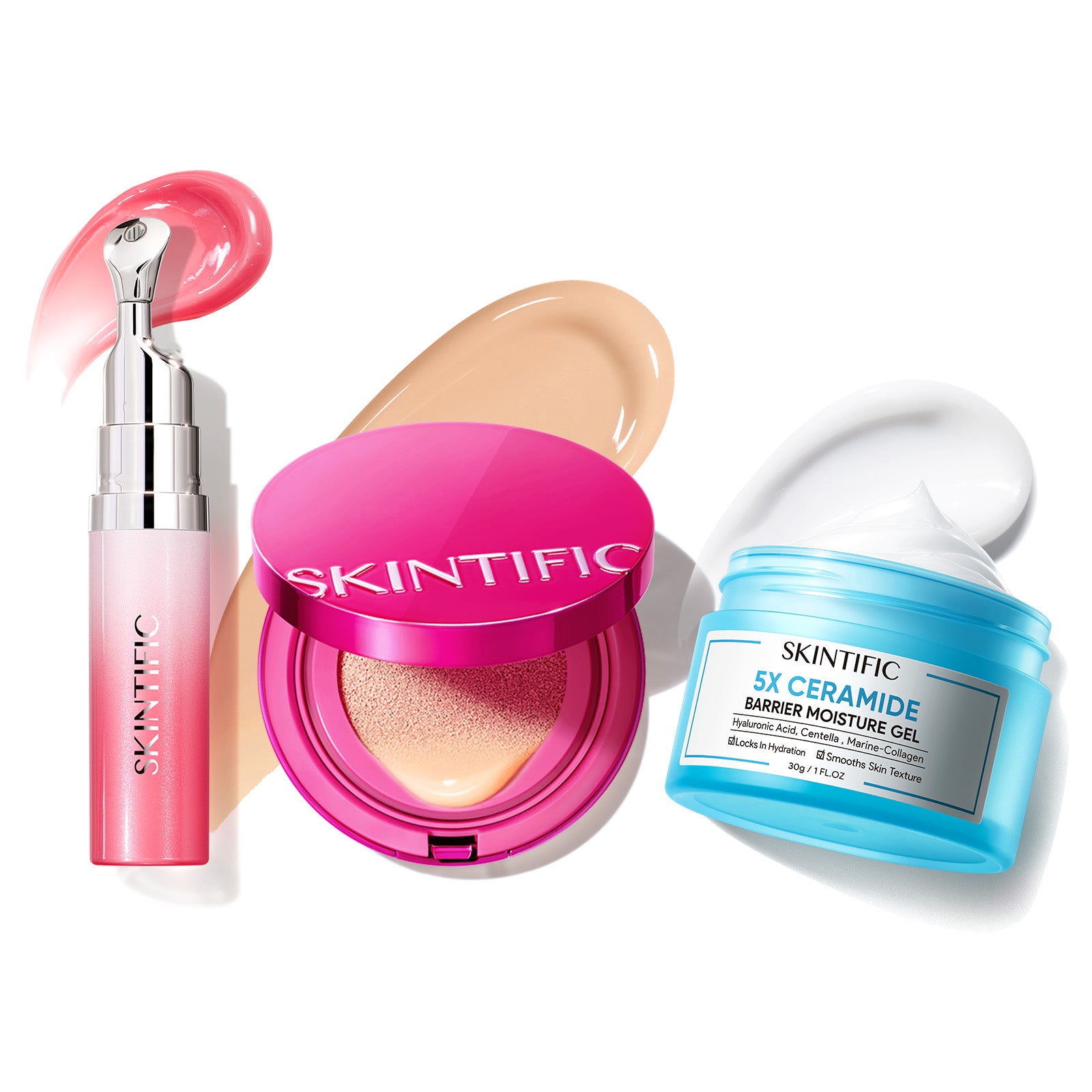 Sérum labial + Cushion de cobertura + Hidratante reparador de barrera con 5X ceramidas