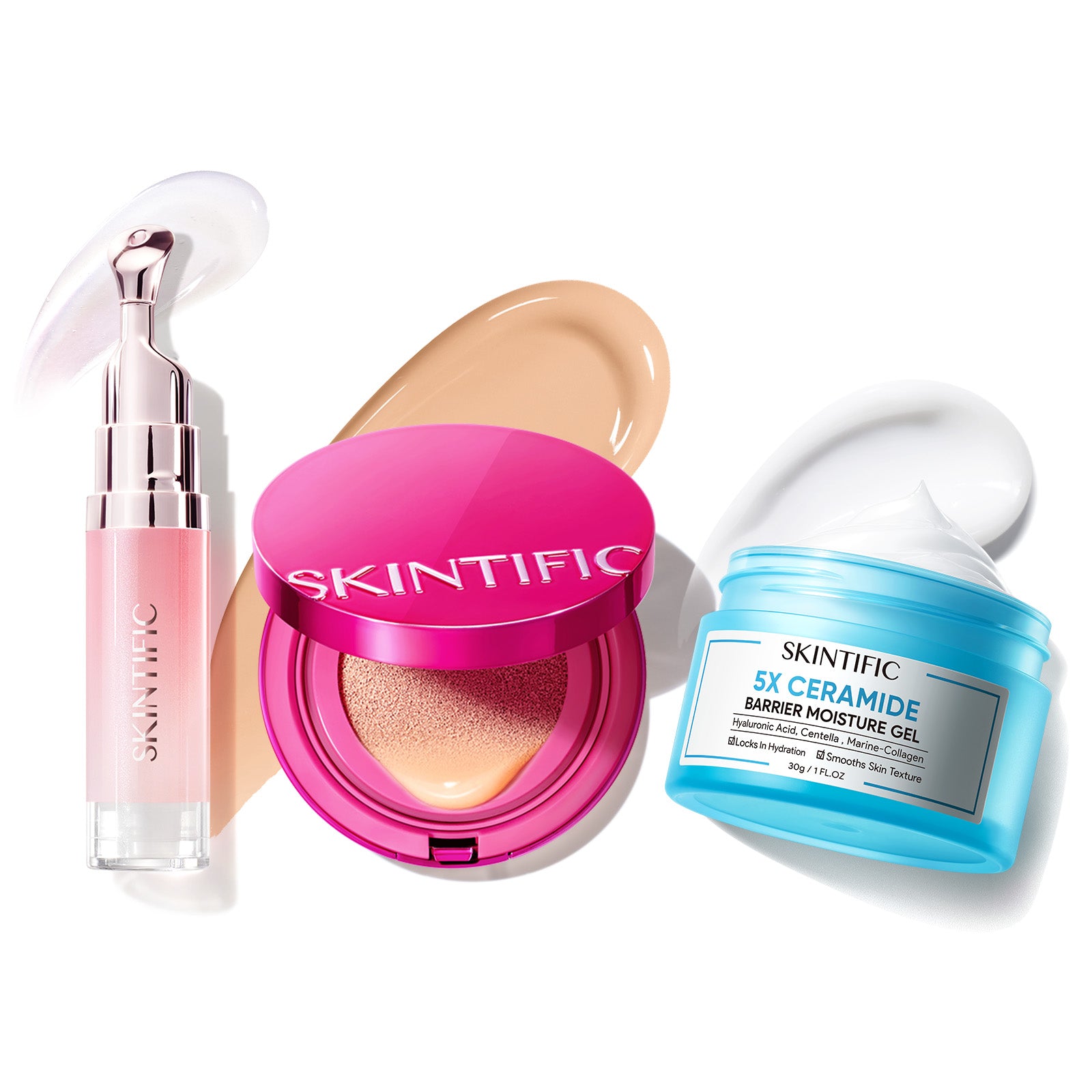 Sérum labial + Cushion de cobertura + Hidratante reparador de barrera con 5X ceramidas