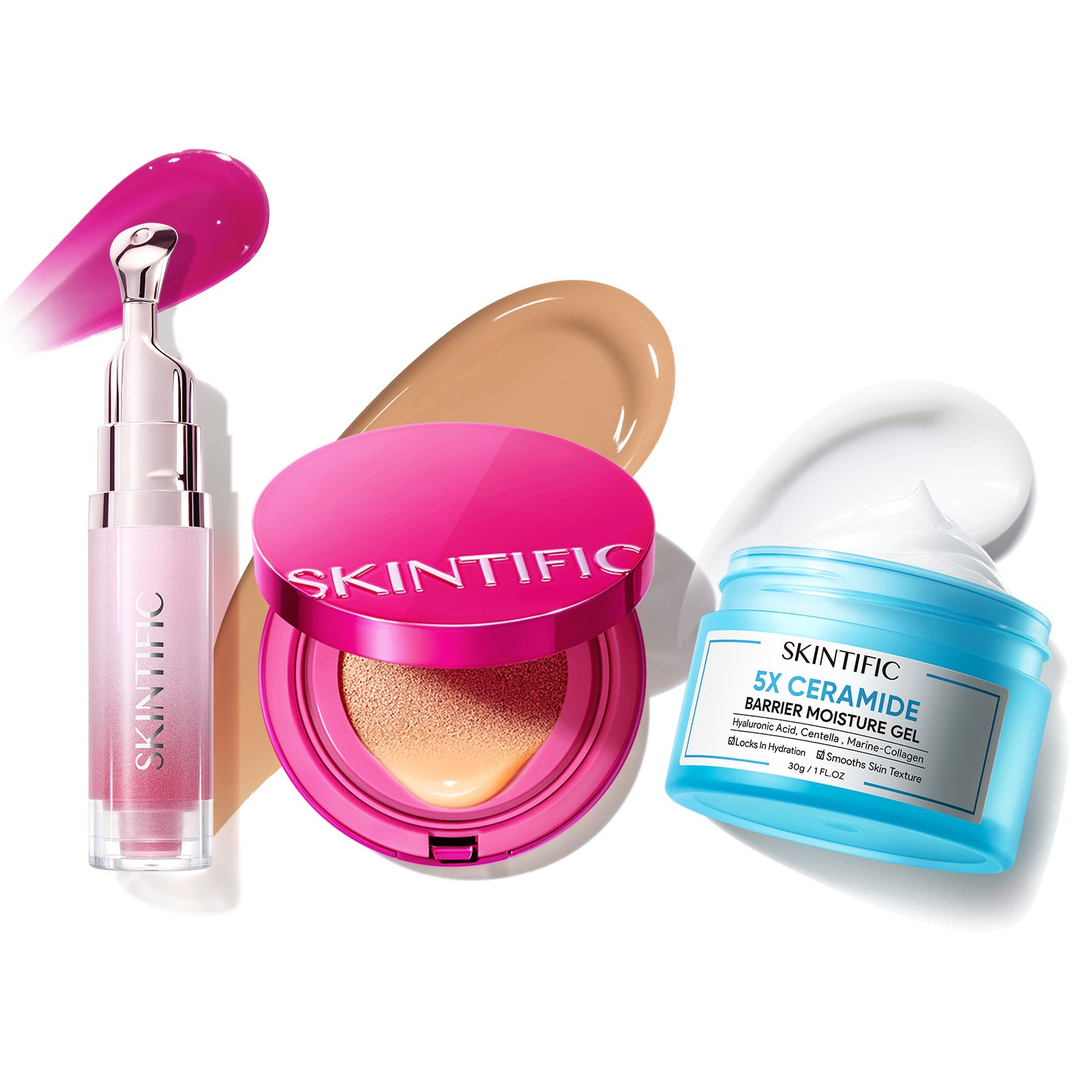 Sérum labial + Cushion de cobertura + Hidratante reparador de barrera con 5X ceramidas