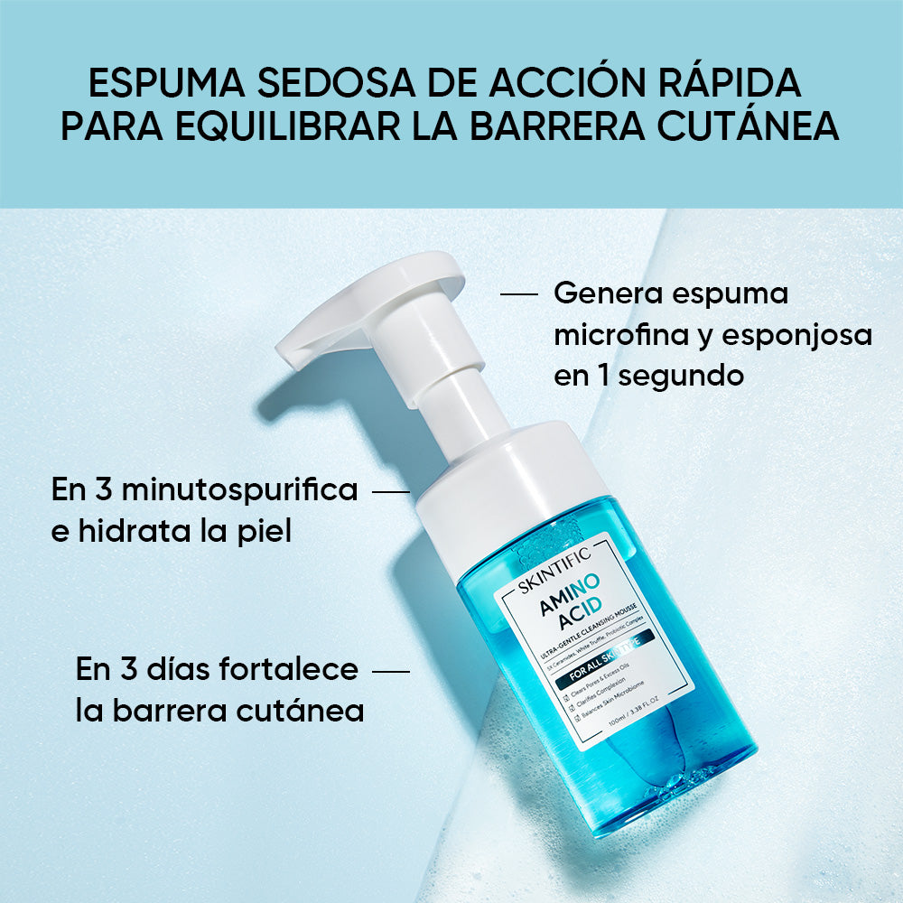 Limpiador facial en mousse ultra suave con aminoácidos