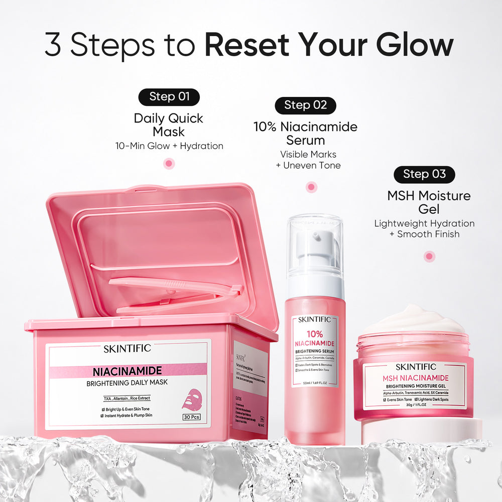 Set de cuidado iluminador y renovador Glow con niacinamida, 3pcs
