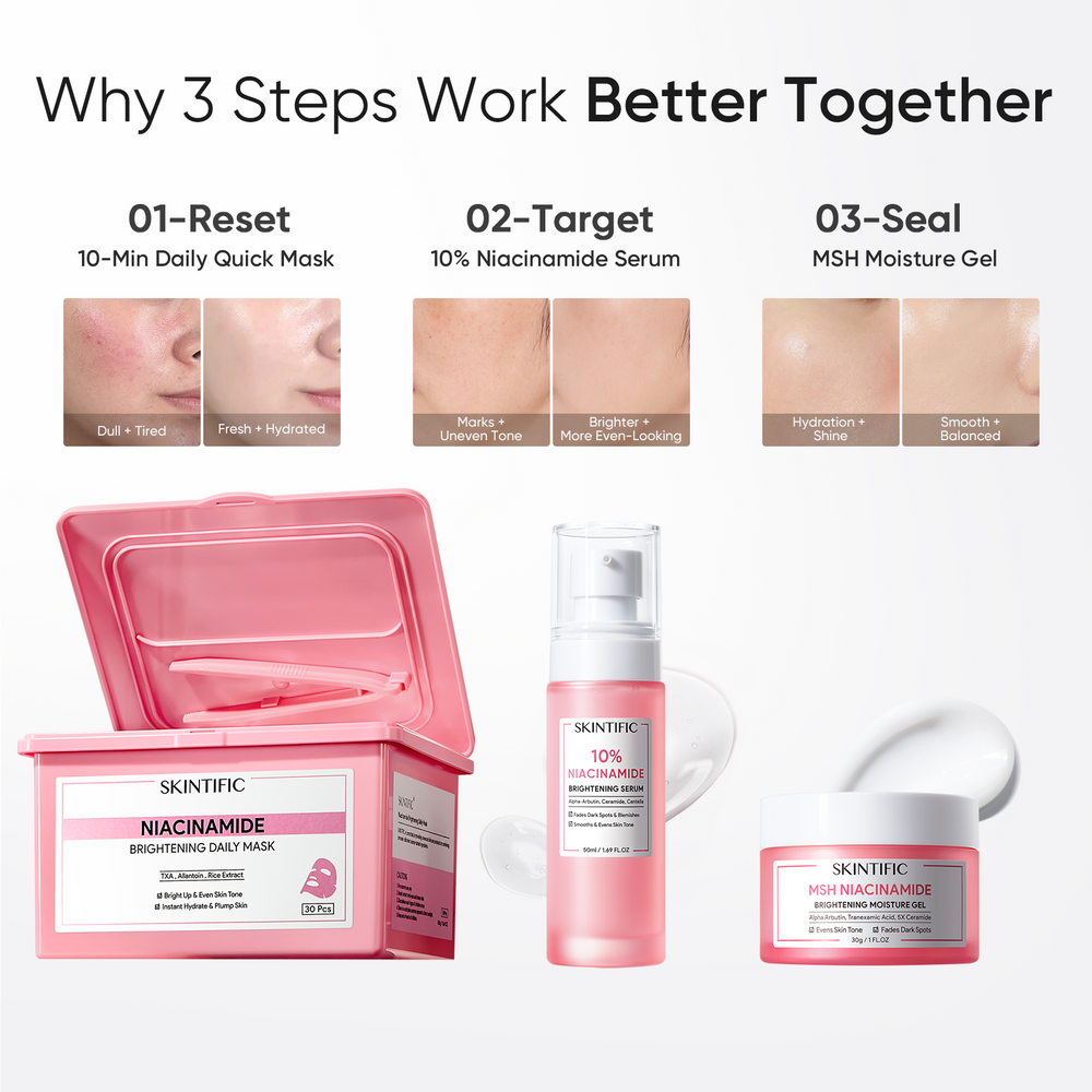 Set de cuidado iluminador y renovador Glow con niacinamida, 3pcs