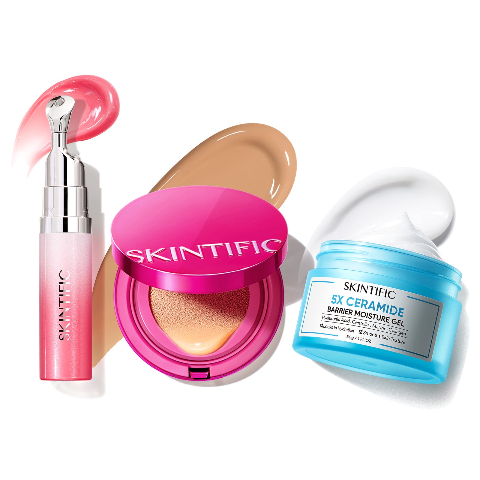 Sérum labial + Cushion de cobertura + Hidratante reparador de barrera con 5X ceramidas