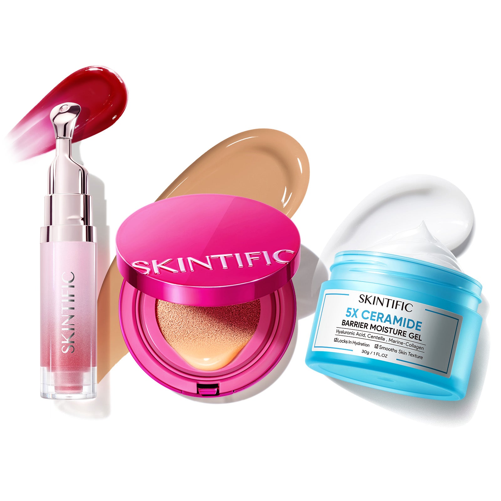 Sérum labial + Cushion de cobertura + Hidratante reparador de barrera con 5X ceramidas