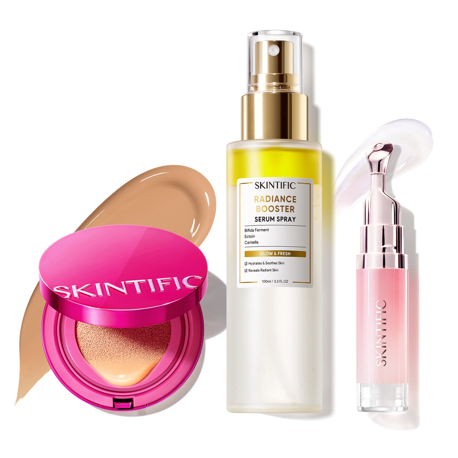 Set de maquillaje Glow con cushion, bruma facial y sérum labial