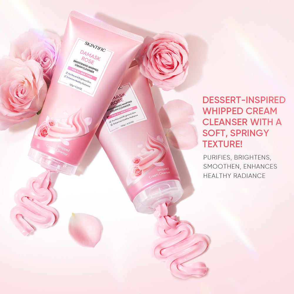 Limpiador en crema batida iluminador con rosa de Damasco
