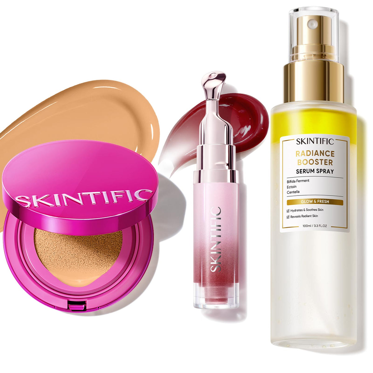 Set de maquillaje Glow con cushion, bruma facial y sérum labial